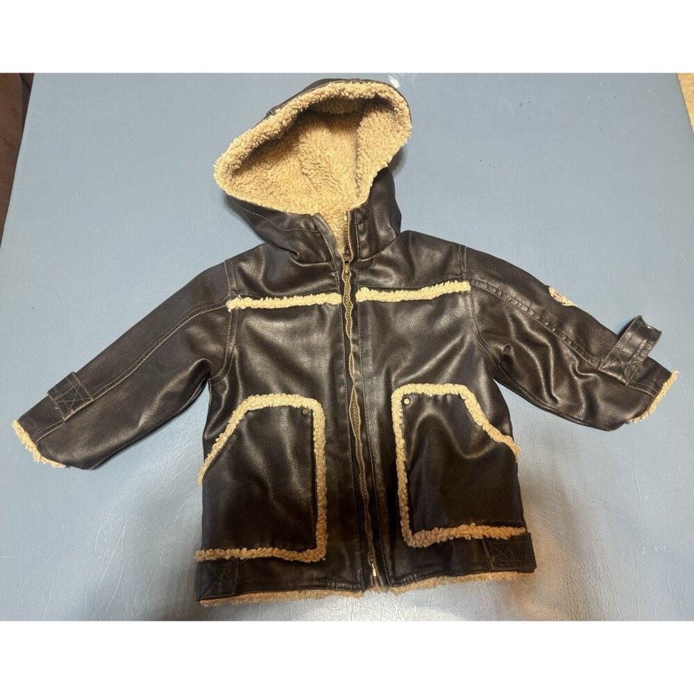 Hawke & Co Outfitter Toddler  Bomber Jacket Size 18 months Faux Leather Brown